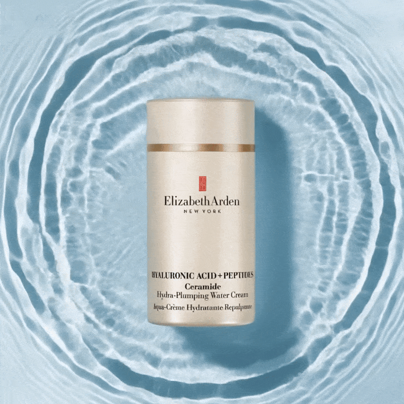 The NEW HA Water Cream on a blue, water rippling animation
